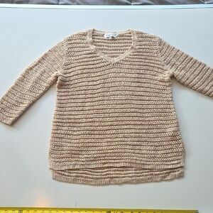 Calvin Klein Tan V-Neck Sweater Open Knit Size S